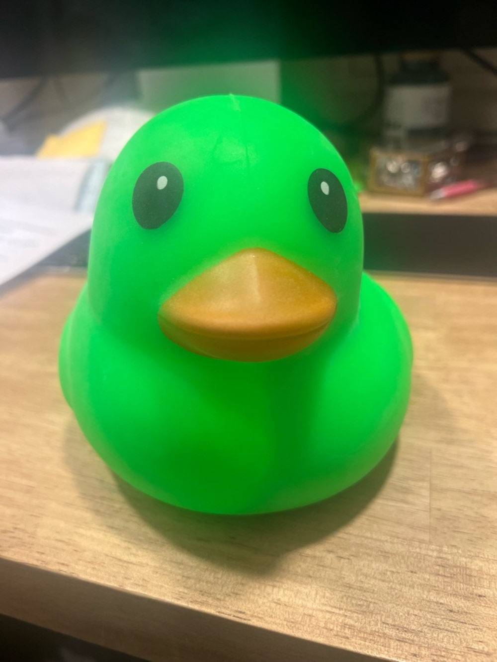 Bright Green Rubber Duck with Orange Beak
